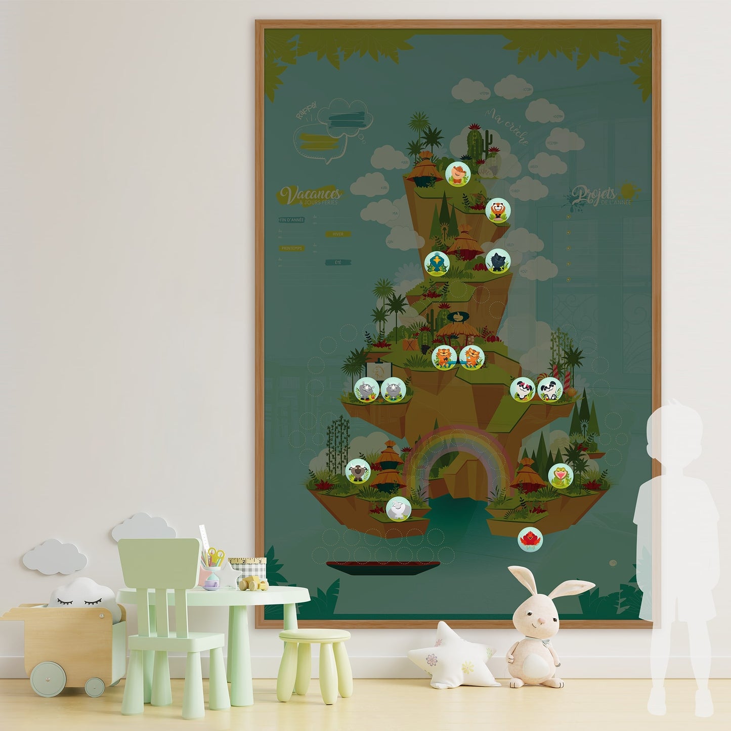 Zoom Fresque Java avec magnets jungle – tableau magnétique crèche personnalisé
