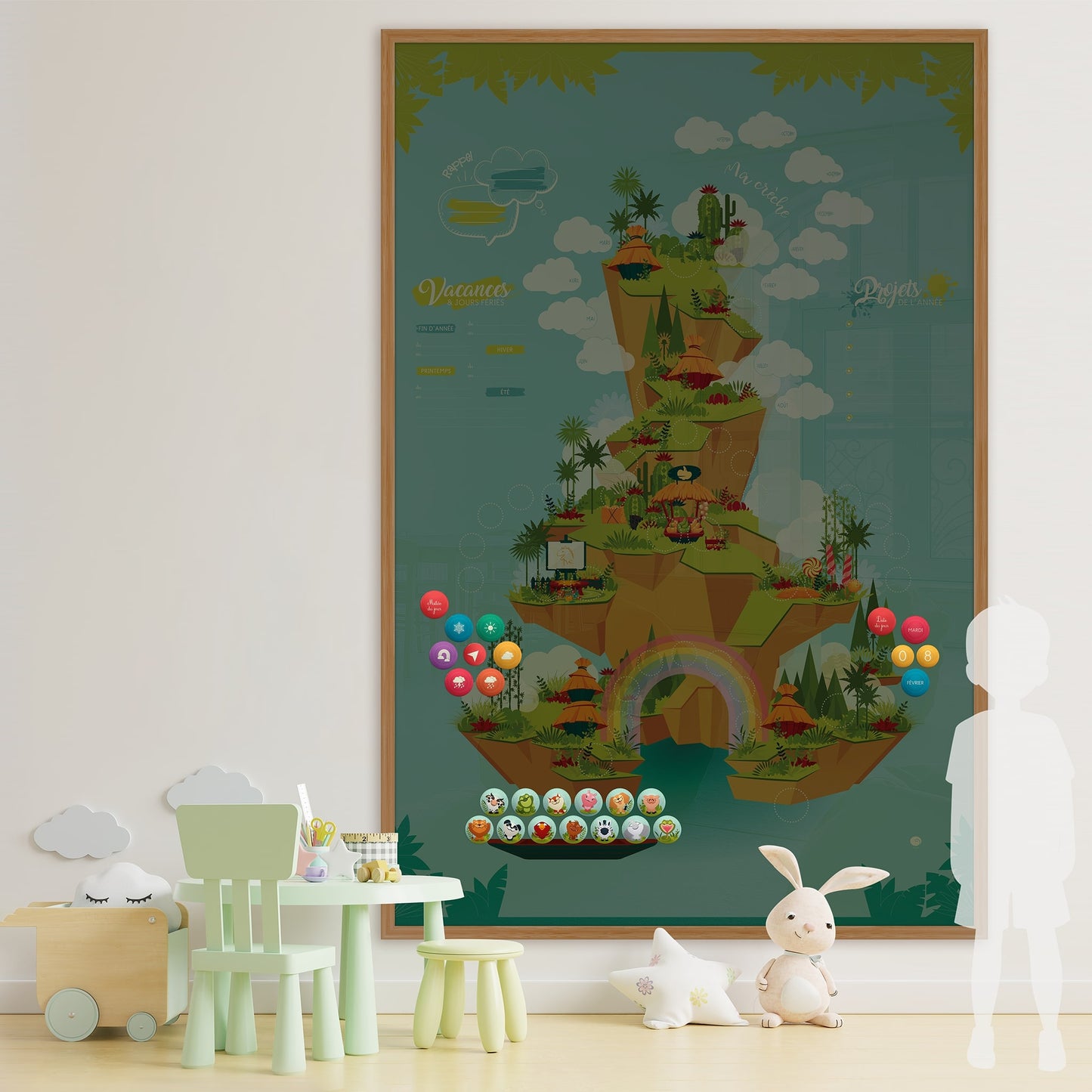 Zoom Fresque Java avec magnets rituels – tableau magnétique crèche personnalisé