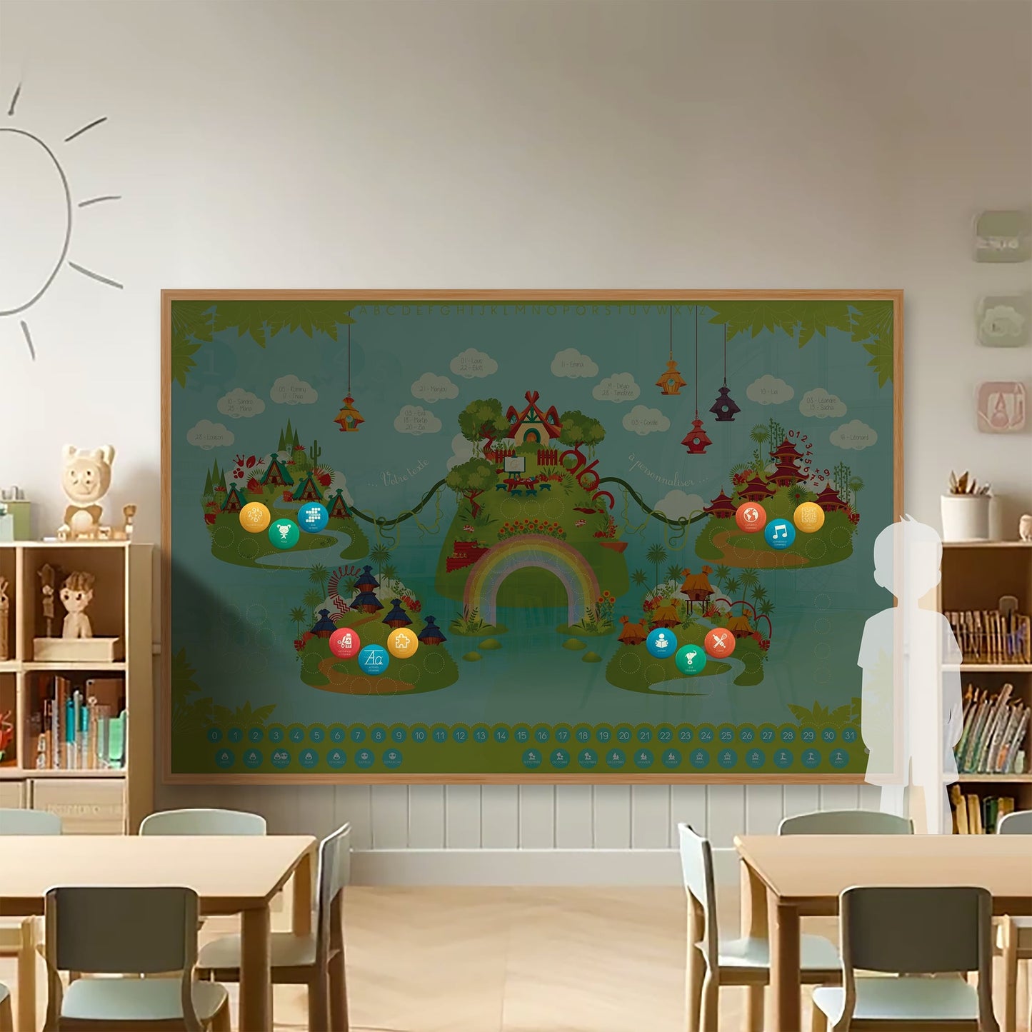 Affichage des activités quotidiennes sur la fresque Terra – visuel clair et attractif pour les enfants