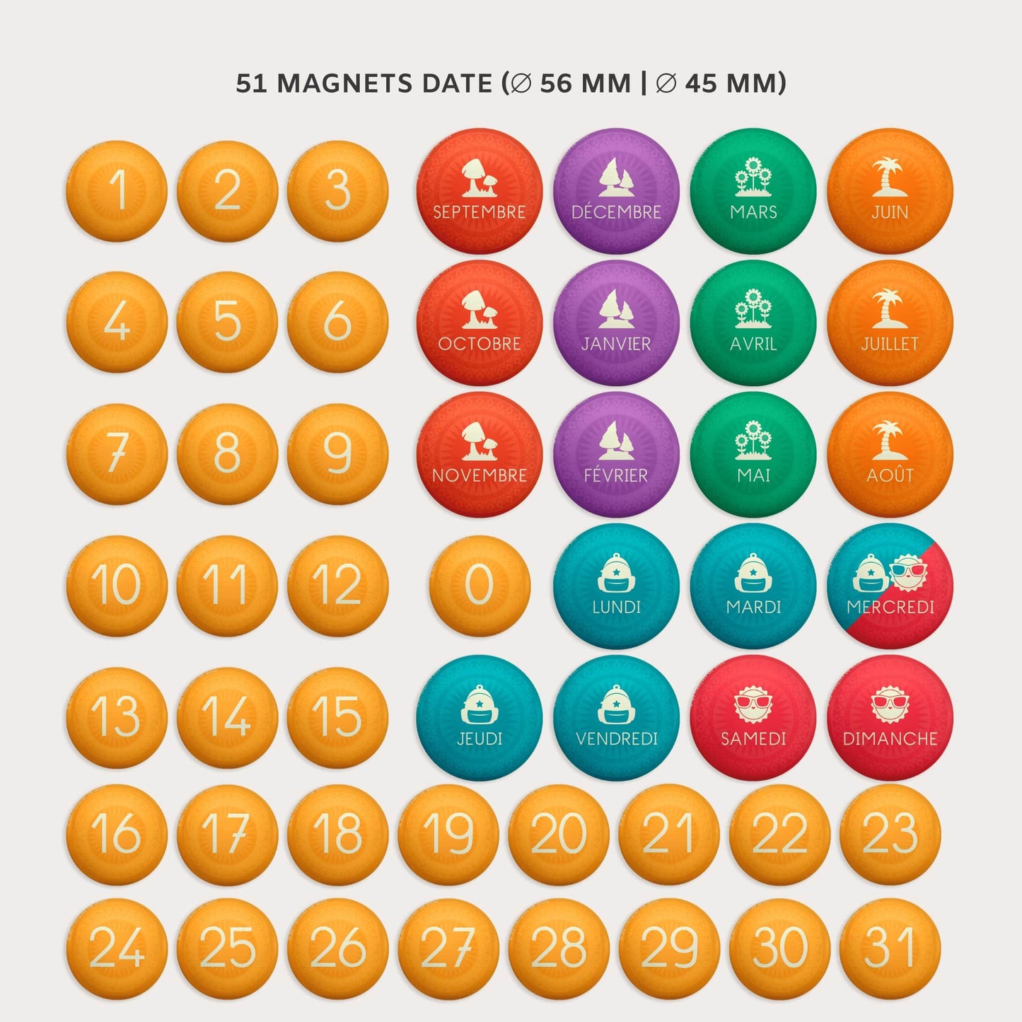 Magnets Date pour fresque Terra – jours, chiffres et mois pour apprendre le calendrier