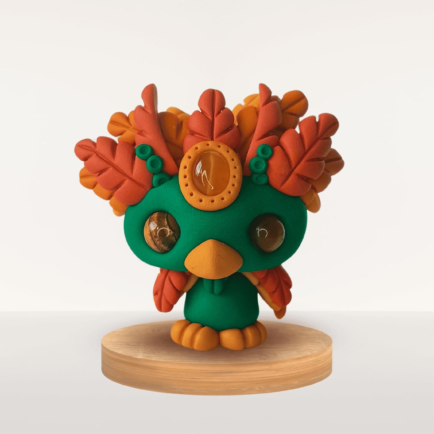 Talisman Plume Jade – création artisanale en pâte Fimo