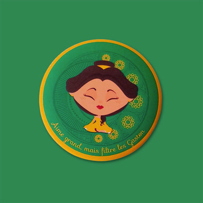 Magnet Mantrâme Chakra du Cœur – Illustration inspirée avec mantra “Aime grand, mais filtre les Gaston