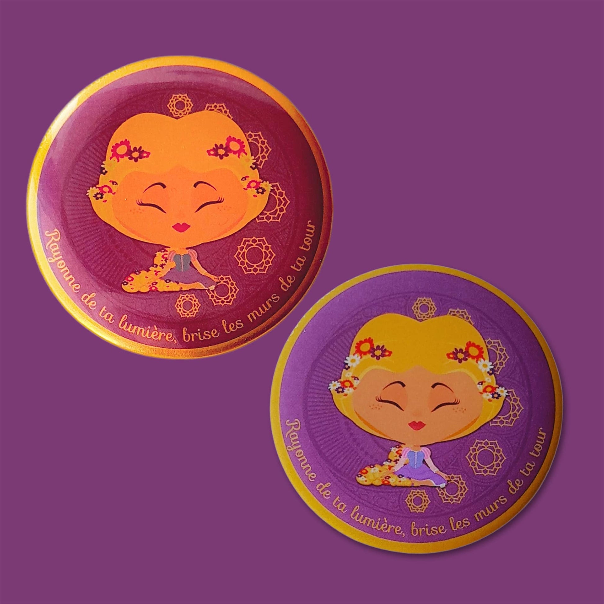 Magnet Mantrâme Chakra Couronne – Illustration méditative avec mantra “Rayonne de ta lumière, brise les murs de ta tour