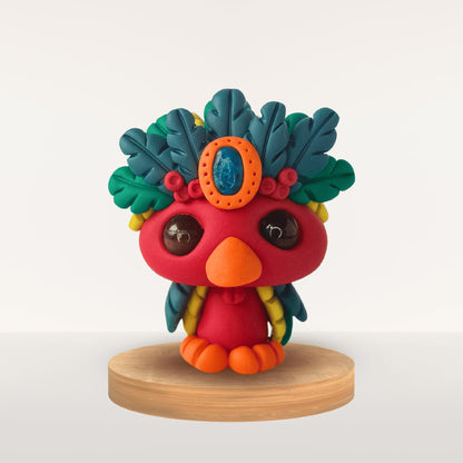 Talisman Plume Grenat – création en pâte Fimo façonnée à la main